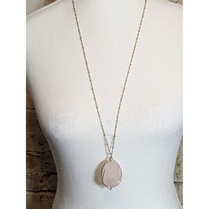 Romantic Pendant Necklace In Dainty Gold Tone Chain Powder Pink Crystal Long 30"